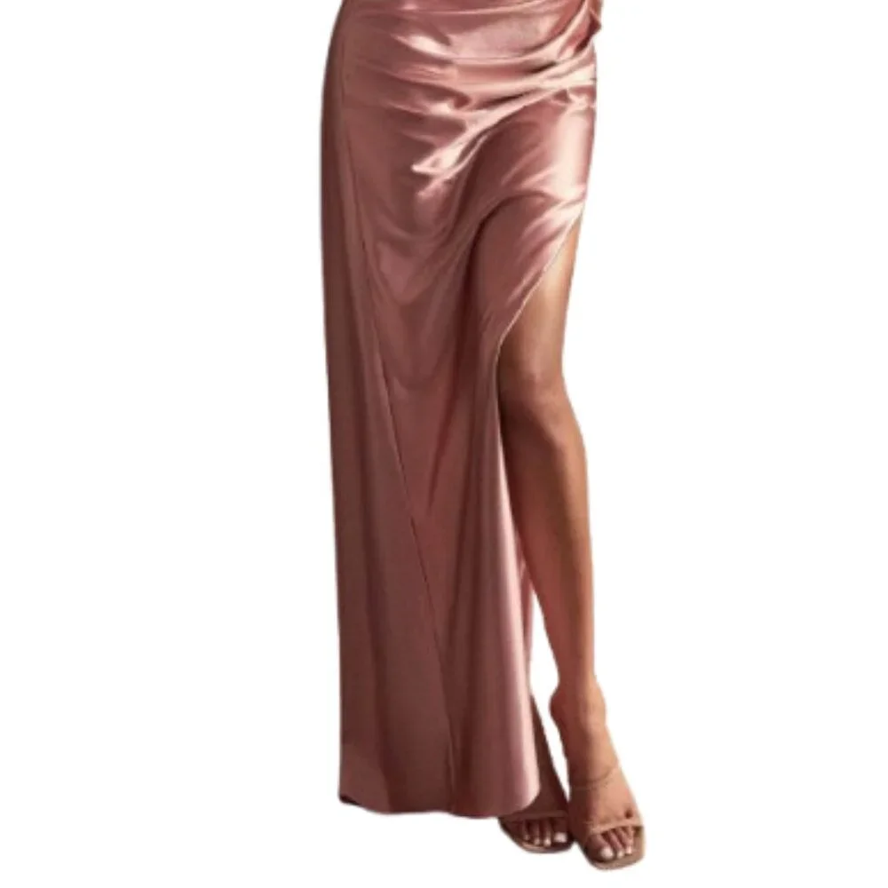 SALE NWT Ladivine CD338 Satin Prom Dress Dusty Rose Size 8_2
